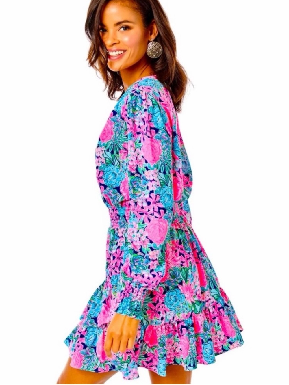 BRAND NEW Lilly Pulitzer Cristiana Stretch Dress, Navy Always Be Blooming Sz 16 - Picture 4 of 6